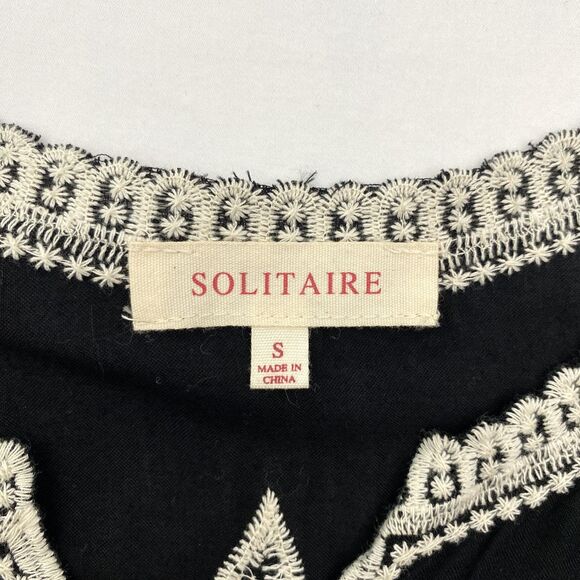 Solitaire Embroidered Top 3/4 Sleeve Black Scalloped Edges Boho Peasant Small - Picture 3 of 7